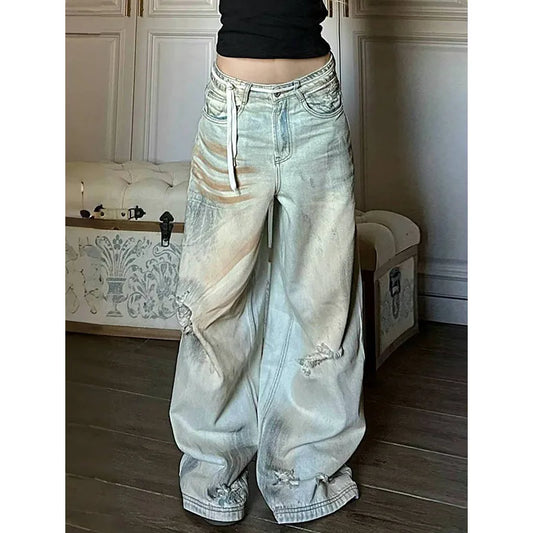 maoxiangshop  -  Harajuku Casual 90S High Waist Loose Jeans 2024 Winter Pants Women's Y2K Wide Leg Baggy Street Style Denim Trouser