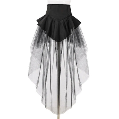 maoxiangshop Women Gothic Punk Corset Skirt Irregular Steampunk Cocktail Mermaid Tulle Belt Skirts