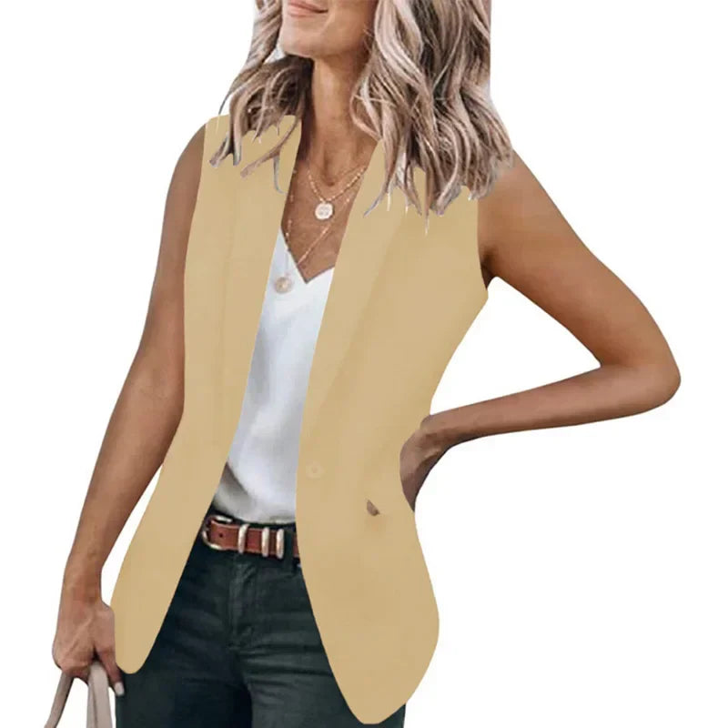 maoxiangshop Autumn New Style Sleeveless Solid Color Suit Collar Loose Cardigan Women's Wear