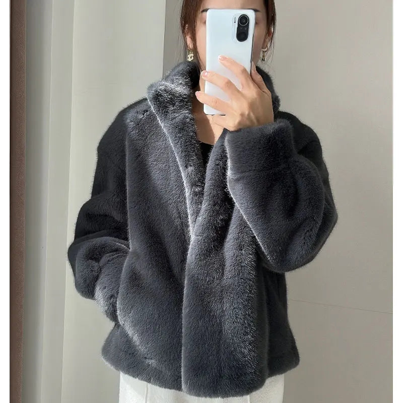 maoxiangshop Golden Mink Cashmere Fur One-Piece Fur Women Korean Style Short Coat Winter Thickened High Quality Women's Clothing