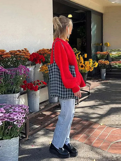 maoxiangshop  -  O-neck Single Breasted Cardigan Knitted Coat Women 2024 Autumn Winter Casual Solid Color Long Sleeve Red Warm Sweater Coats