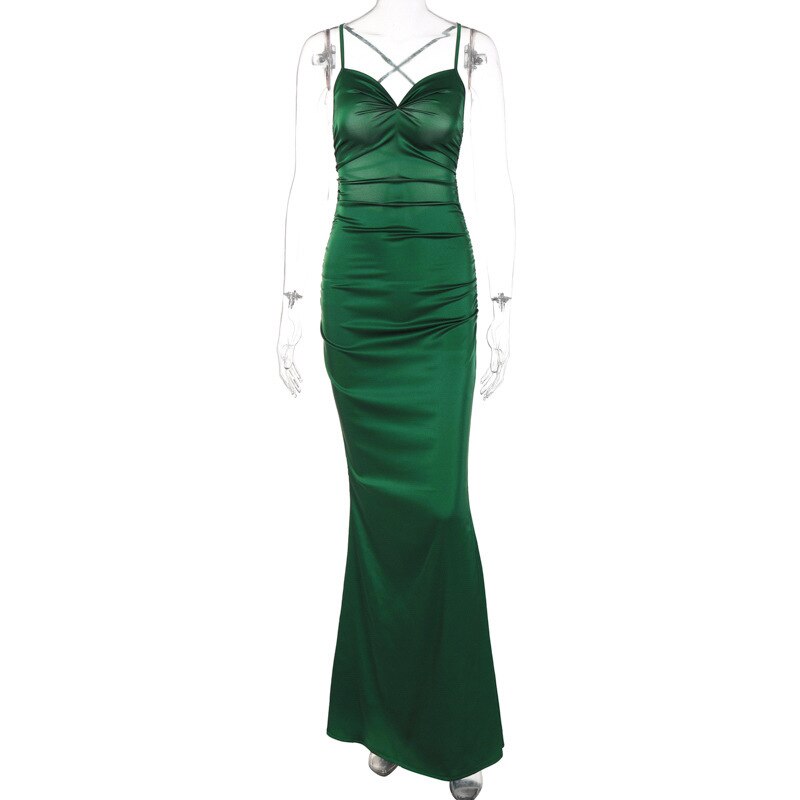 Women Party Dress New Arrivals Maxi Satin Bodycon Dress Green Halter Dress Backless Sexy Celebrity Club Night Dresses