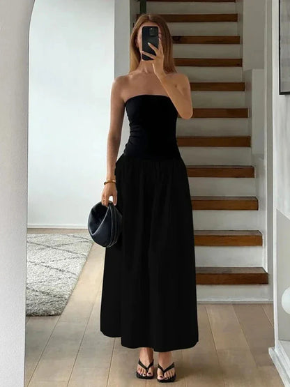 Summer Fashion Pleated Mini Dress For Women Backless Patchwork Slim Contrast Elegant Party Dress Female Mini Dress 2024