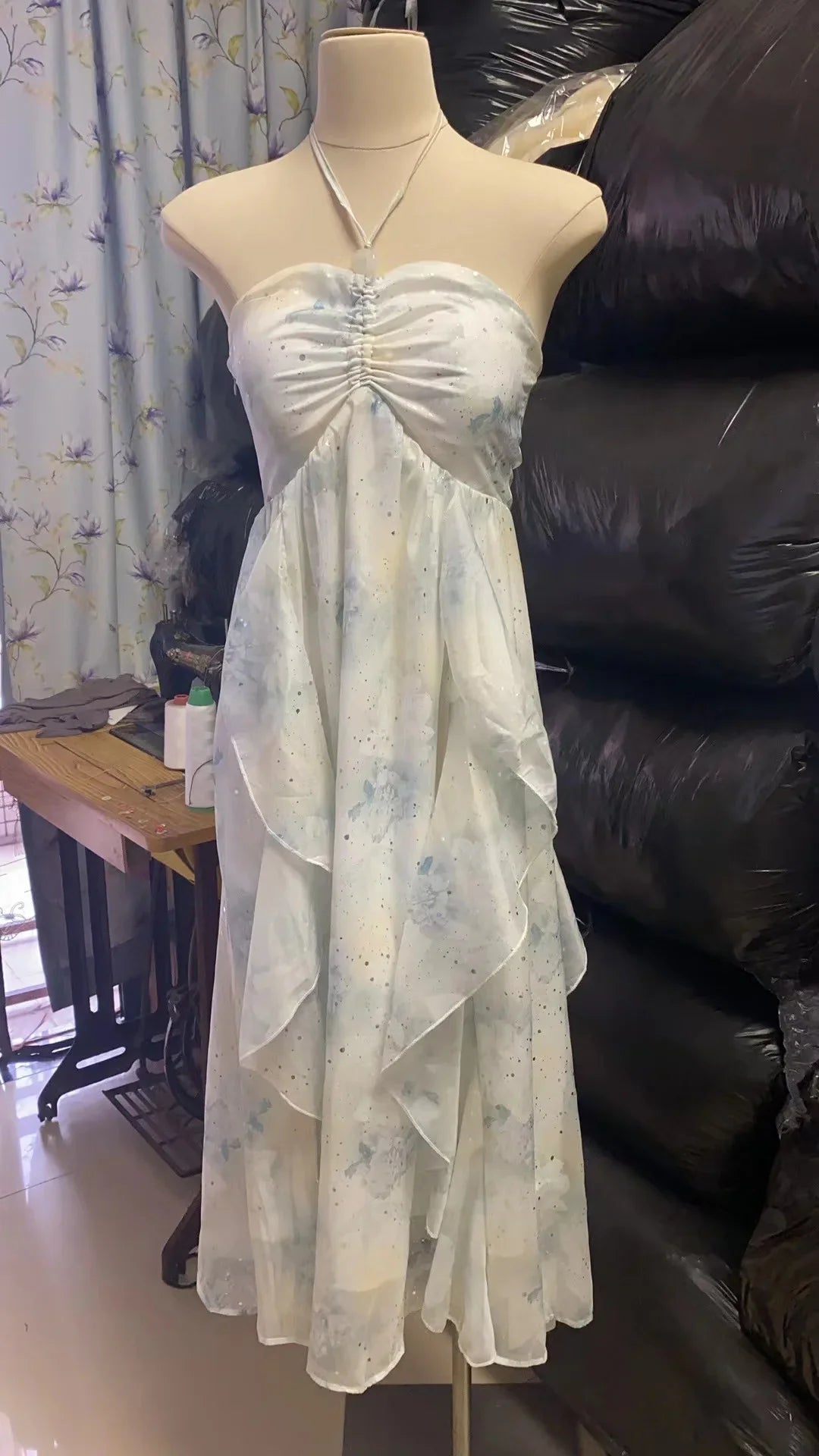 Elegant Sleeveless Midi Dresses For Women Beach Style Chiffon Hanging Neck Strap Casual Holiday Sundress One Piece Vestidos