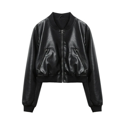 Women's new vintage imitation leather bomber jacket coat top women's style