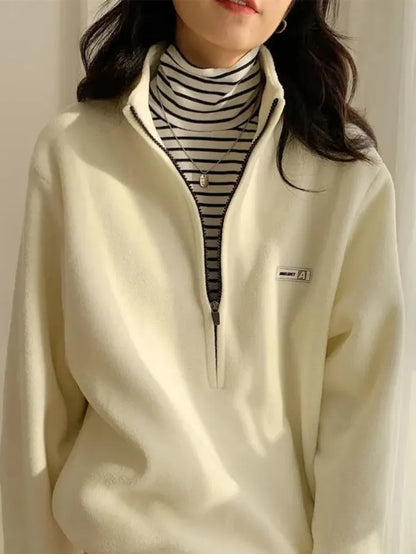 maoxiangshop Korean Warm Fleece Fluffy Zip Hoodies Women Casual Kpop Fashion Plus Velevt Sweatshirt Top 2022 Autumn Winter