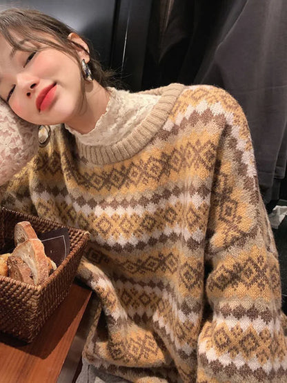 Winter Knitwear Pullover Sweaters For Women Top Blue Vintage Long Loose Autres Sweats Warm Korea Fashion Kawaii Jersey Jumper