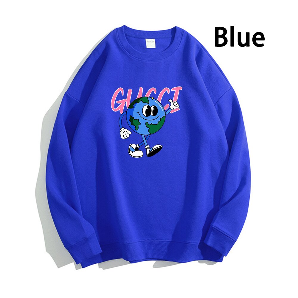 Earth Pattern Print Hoodies Autumn Winter Women's Fashion Versatile Multicolor O-Neck Sweatshirts Sweet Lovely Loose Fleece Tops