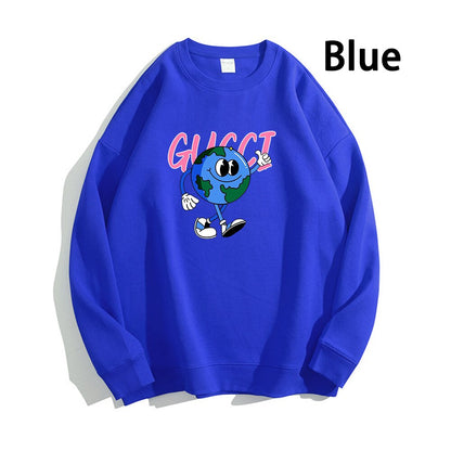 Earth Pattern Print Hoodies Autumn Winter Women's Fashion Versatile Multicolor O-Neck Sweatshirts Sweet Lovely Loose Fleece Tops