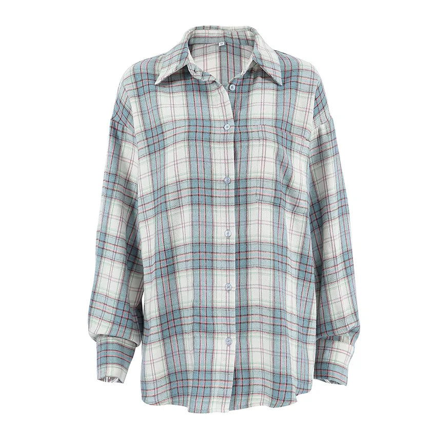 maoxiangshop  -  2024 New Classic Plaid Blouse Women Casual Long Sleeve Turndown Collar Shirts Autumn Spring Simple Fashion Blouse Outerwear Lady