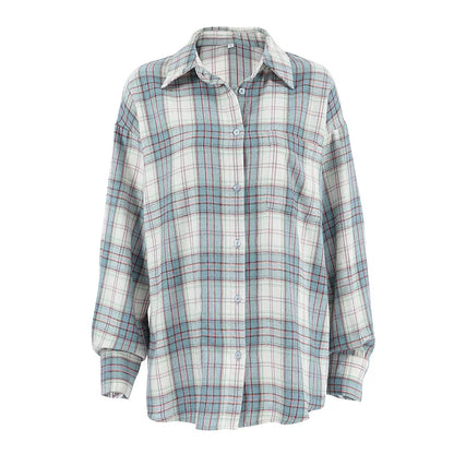 maoxiangshop  -  2024 New Classic Plaid Blouse Women Casual Long Sleeve Turndown Collar Shirts Autumn Spring Simple Fashion Blouse Outerwear Lady