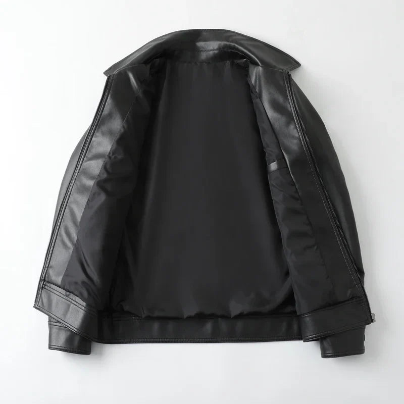 maoxiangshop Men Bomber Leather Jacket New Anti-wind Lapel Solid Casual Slim Fit Jacket Coats Motorcycle PU Leather Jacket Fashion