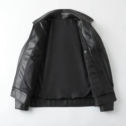 maoxiangshop Men Bomber Leather Jacket New Anti-wind Lapel Solid Casual Slim Fit Jacket Coats Motorcycle PU Leather Jacket Fashion