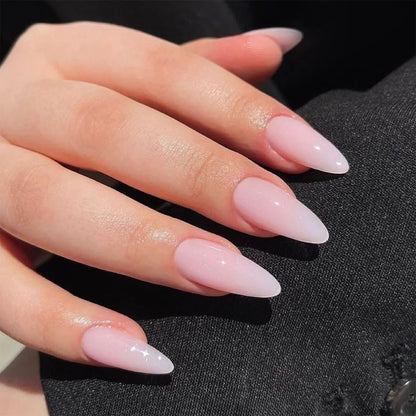 maoxiangshop 24Pcs False Nails With Glue Almond Pink Butterfly Design Detachable Rhinestones Acrylic Fake Nails long stiletto Press On Nails
