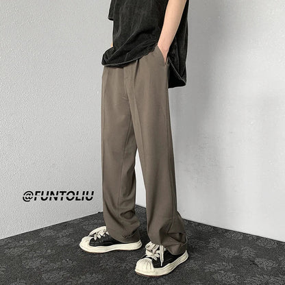 maoxiangshop Brown/Khaki/Black Suit Pants Men Fashion Society Mens Dress Pants Korean Loose Straight Wide Leg Pants Mens Trousers M-2XL