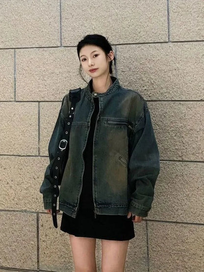 Vintage Plus Size Denim Coat Women Spring and Autumn 2023 New Loose American Jacket Ins Fashion Casual Streetwear Top