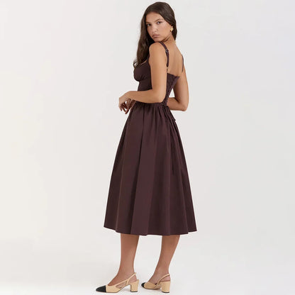 Mingmignxi Autumn Dress Woman 2023 Trendy Midi Spaghetti Strap Dress Brown Long One-piece Dress Gown New in Sexy Birthday Dress