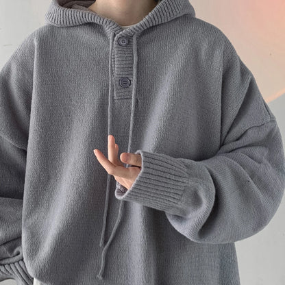 maoxiangshop Men Pullover Hoodie Korean Style Classic Solid Color Casual Hoodies Oversized Loose Hooded Knitwear Mens Knitted Pullovers