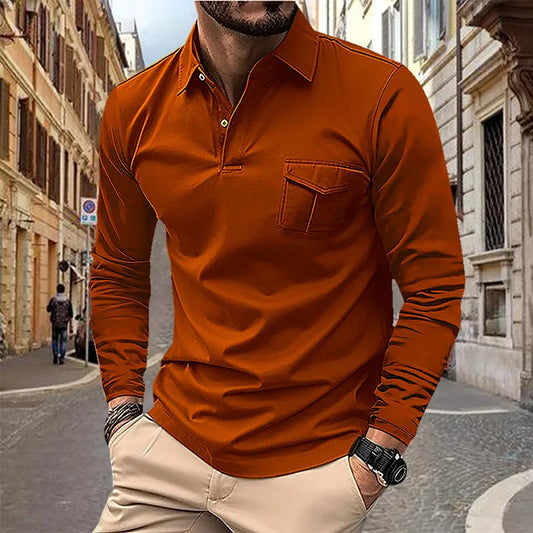 maoxiangshop 2024 Autumn Men's Polo Shirt Lapel Pocket T-shirt Men's Breathable Business Casual Long sleeved