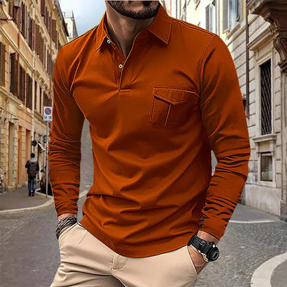 maoxiangshop 2024 Autumn Men's Polo Shirt Lapel Pocket T-shirt Men's Breathable Business Casual Long sleeved