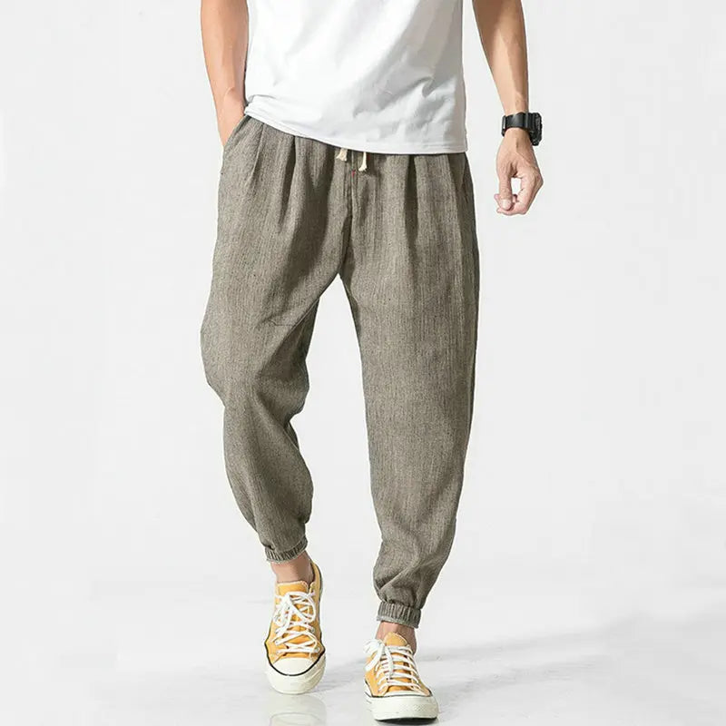 maoxiangshop Cotton Linen Casual Harem Pants Men Joggers Man Summer Trousers Male Chinese Style Baggy Pants Harajuku Clothe