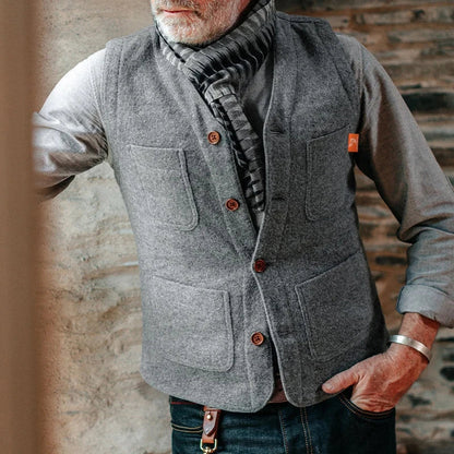 maoxiangshop Multi Pockets Patchs Mens Vest Jackets Solid Color V Neck Sleeveless Buttoned Blazer Coats For Men Spring Summer Vintage Outfits