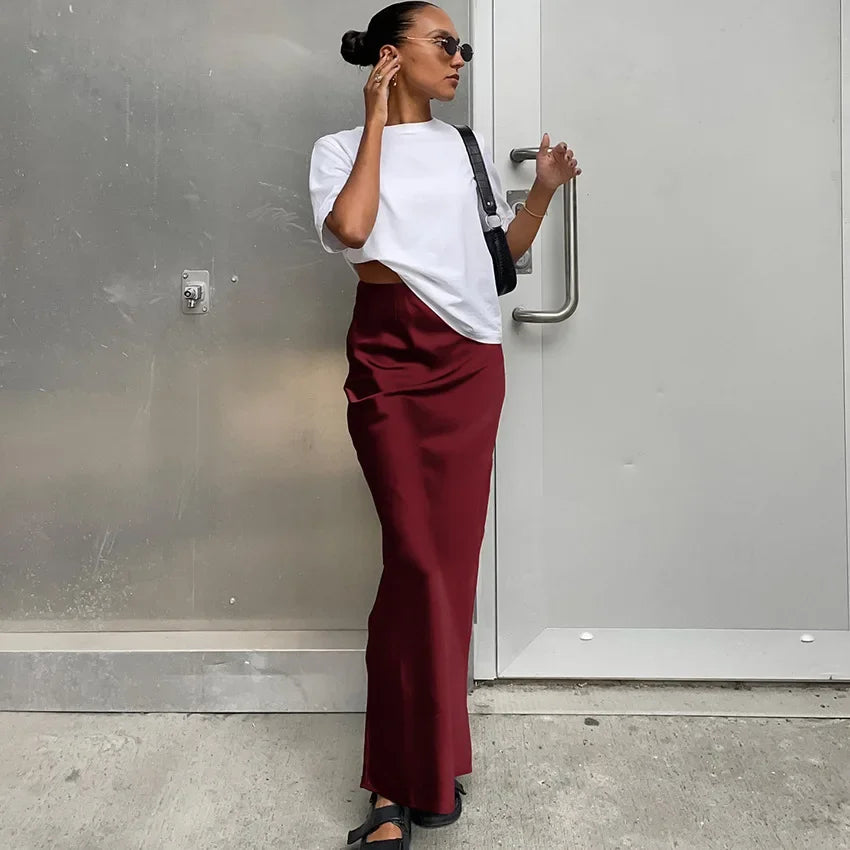 maoxiangshop  -  Autumn Lady Black Skirts Elegant Women Imitation Acetate Satin Black Skirt Women Commuter Satin Dape Fishtail Long Skirts