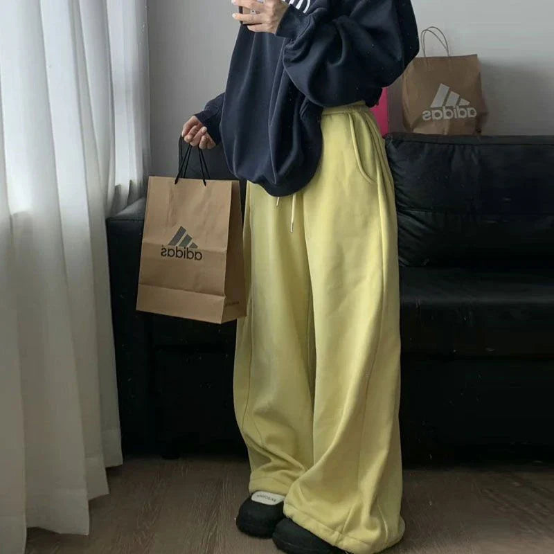 maoxiangshop  -  Women Streetwear Oversized Black Joggers Harajuku Hip Hop Wide Leg Pants Winter Korean Thick Baggy Trousers