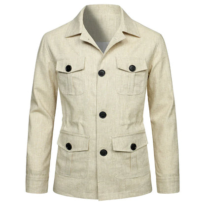 maoxiangshop New Spring Linen Jacket Men Multiple Pockets Cargo Jacket Male Fashion Casual Button Coat Plus Size 5XL