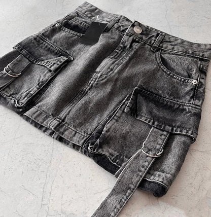 Brown Mini Skir Vintage Goth Fashion Y2K Skirt Harajuku Multiple Pockets Casual Versatile Sexy Denim Skirts for Women Streetwear