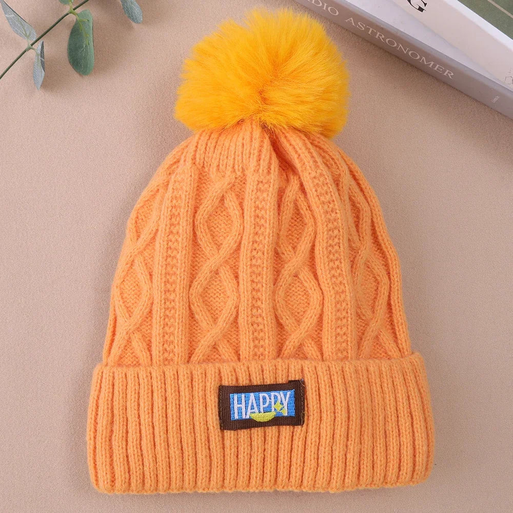 maoxiangshop thicken Fur Pom Knitted Beanies Hat Female Plush Winter Fleece-lined Warm Hats for Women Girl's Outdoor Woolen Thermal Gorro Cap