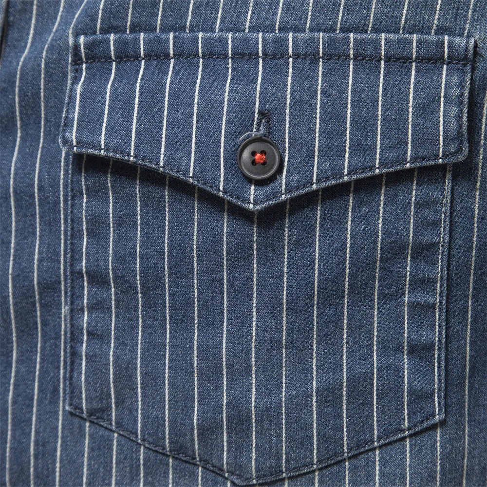 maoxiangshop Cotton Men Denim Shirts Striped Stretch Long Sleeve High Quality Jeans Shirts for Men Casual Slim Cowboy Shirts Man