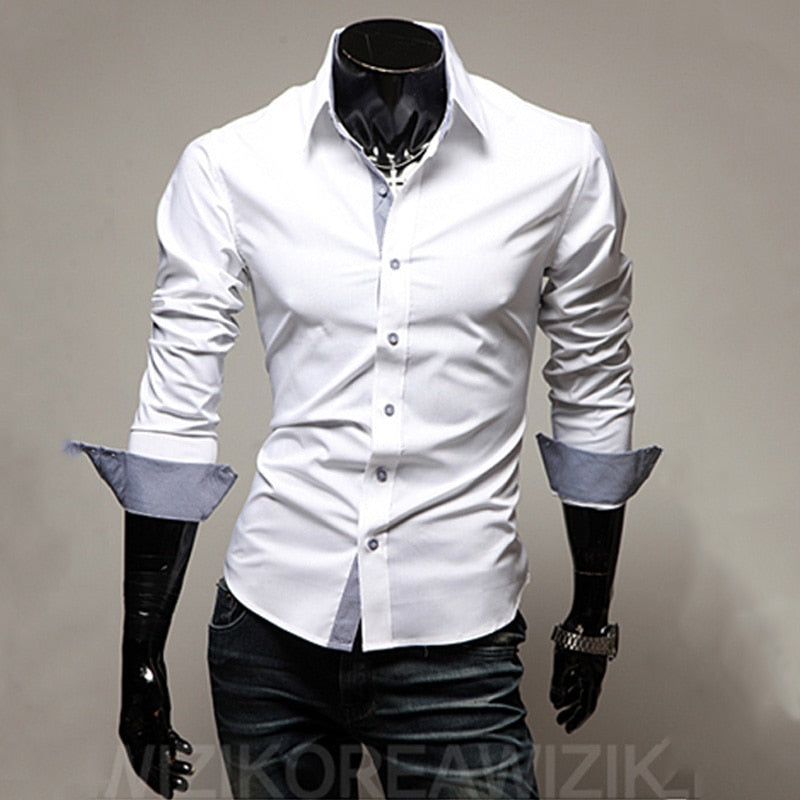 maoxiangshop Mens Casual Shirts Single Breasted Mens Slim Fit Dress Long Sleeve Shirts Soild Male Social Shirts Designer Chemise Homme