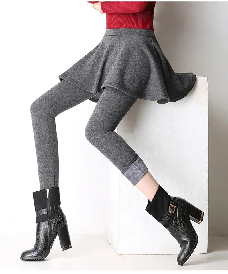 maoxiangshop Women Pleated Skirts Leggings Thickened Plush Winter Warm Pants Thermal Tight Trousers Leggins Pantalones Streetwear 4XL