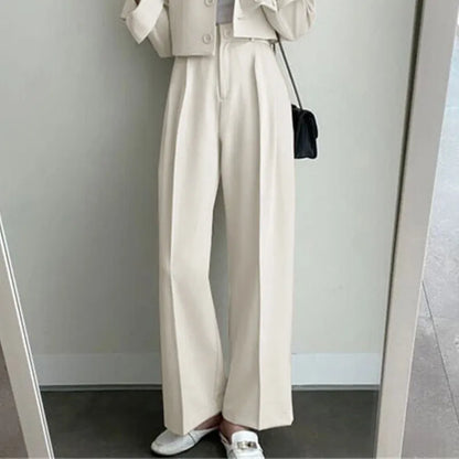 maoxiangshop Two Piece Sets Women Outifits Fall Office Lady Pants Korean Blazer Suits Long Sleeve Fashion Coat Black High Waisted Pants