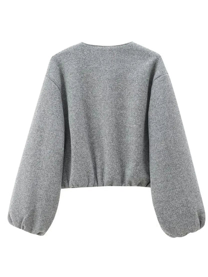 maoxiangshop  -  2024 Women's Fashion Autumn/Winter Soft Bomber Jacket Women Retro Round Neck Long Sleeve Elastic Hem Zipper Female Coat