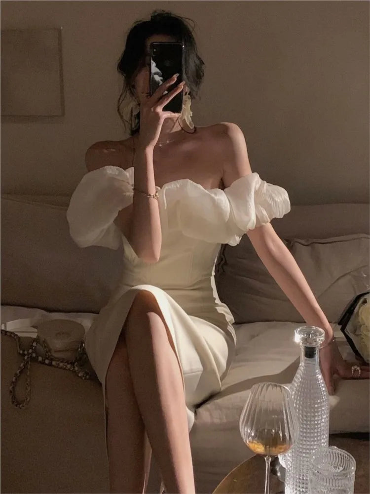 Elegant Off Shoulder Patchwork Midi Dress For Women Fashion Bodycon Sleeveless Party Vestidos Summer Sexy Clothing Outfits