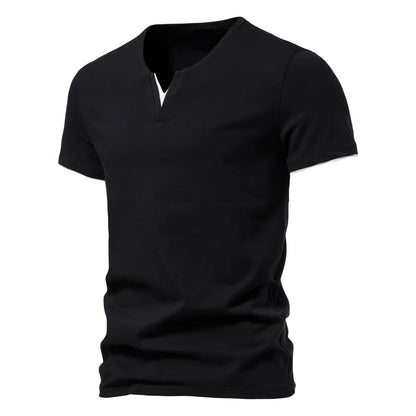 maoxiangshop Mens Short Sleeve Henley Shirts Casual Cotton Slim Fit Basic Summer V Neck T-Shirt