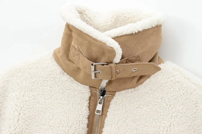 maoxiangshop  -  Suninheart Fashion Winter Warm Lambwool Jacket Women Long Sleeve Zipper Jackets Coat Female Autumn Casual Lapel Coat