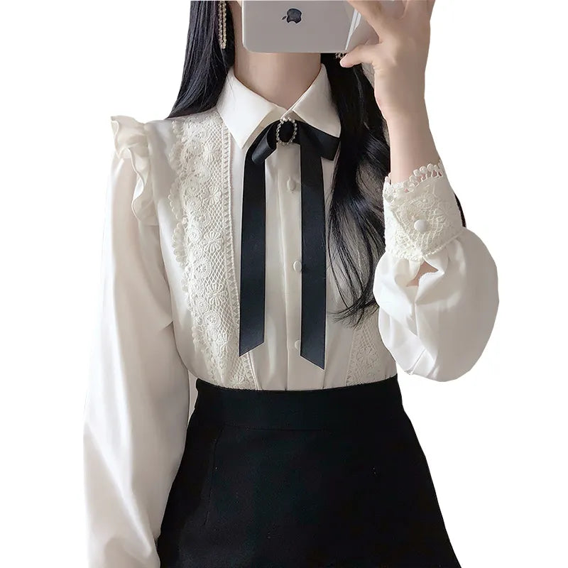 maoxiangshop Women Cute Sweet Girls Preppy Style Tops Blouses Formal FLHJLWOC Office Lady Basic White Button Shirts