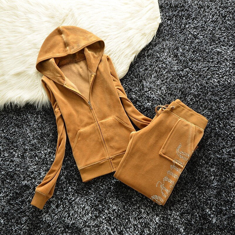 maoxiangshop 1:1 Top Quality Original Juicy Corture Tracksuit Woman Velvet Crop Female Suits Sweatshirt and Pants Set Sportswear Hoodies Suit