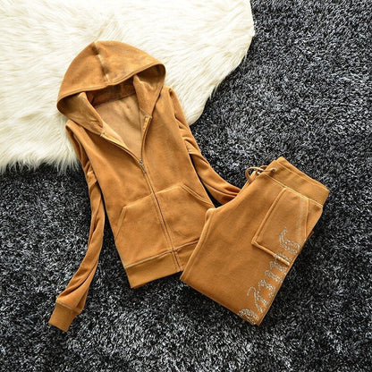 maoxiangshop 1:1 Top Quality Original Juicy Corture Tracksuit Woman Velvet Crop Female Suits Sweatshirt and Pants Set Sportswear Hoodies Suit