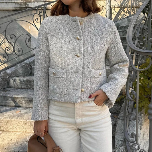maoxiangshop  -  Jacket For Women Winterwear Temperament Long Sleeve Casual Cropped Cardigan Femme 2024 Winter Street Elegant Coat Ladies