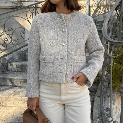 maoxiangshop  -  Jacket For Women Winterwear Temperament Long Sleeve Casual Cropped Cardigan Femme 2024 Winter Street Elegant Coat Ladies