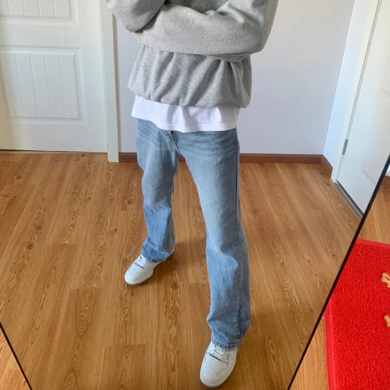 maoxiangshop S-3XL Vintage Jeans Men Chic Simple Cozy Autumn Slim Basic Fashion Flare Trouser All-match Korean Style Males Streetwear Daily