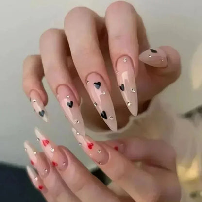 maoxiangshop 24Pcs False Nails With Glue Almond Pink Butterfly Design Detachable Rhinestones Acrylic Fake Nails long stiletto Press On Nails