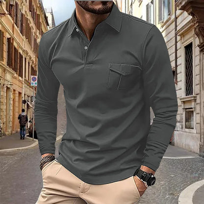 maoxiangshop 2024 Autumn Men's Polo Shirt Lapel Pocket T-shirt Men's Breathable Business Casual Long sleeved