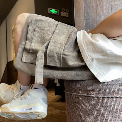 maoxiangshop Men's Cargo Shorts Loose Casual Big Pockets Overalls Summer Comfortable Drawstring Pants Outdoor Streetwear Short Pants