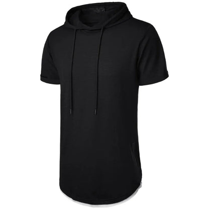 maoxiangshop Summer Hooded Sweatwear New Mens Short Sleeve Loose T-shirt Solid Color Lightweight Hoodie Fitness Breathable Collar Tops
