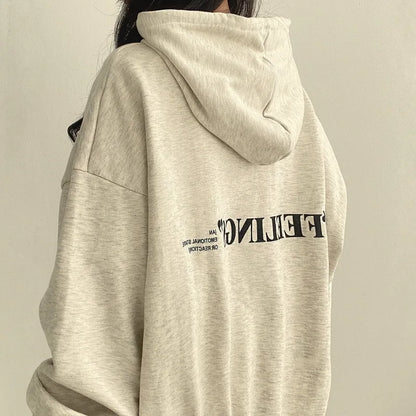 Autumn Winter Female Casual Y2K Long Sleeve Letter Print Sweatshirts Women's Blue Chic Style Fashion Loose Fit Hoodies Top